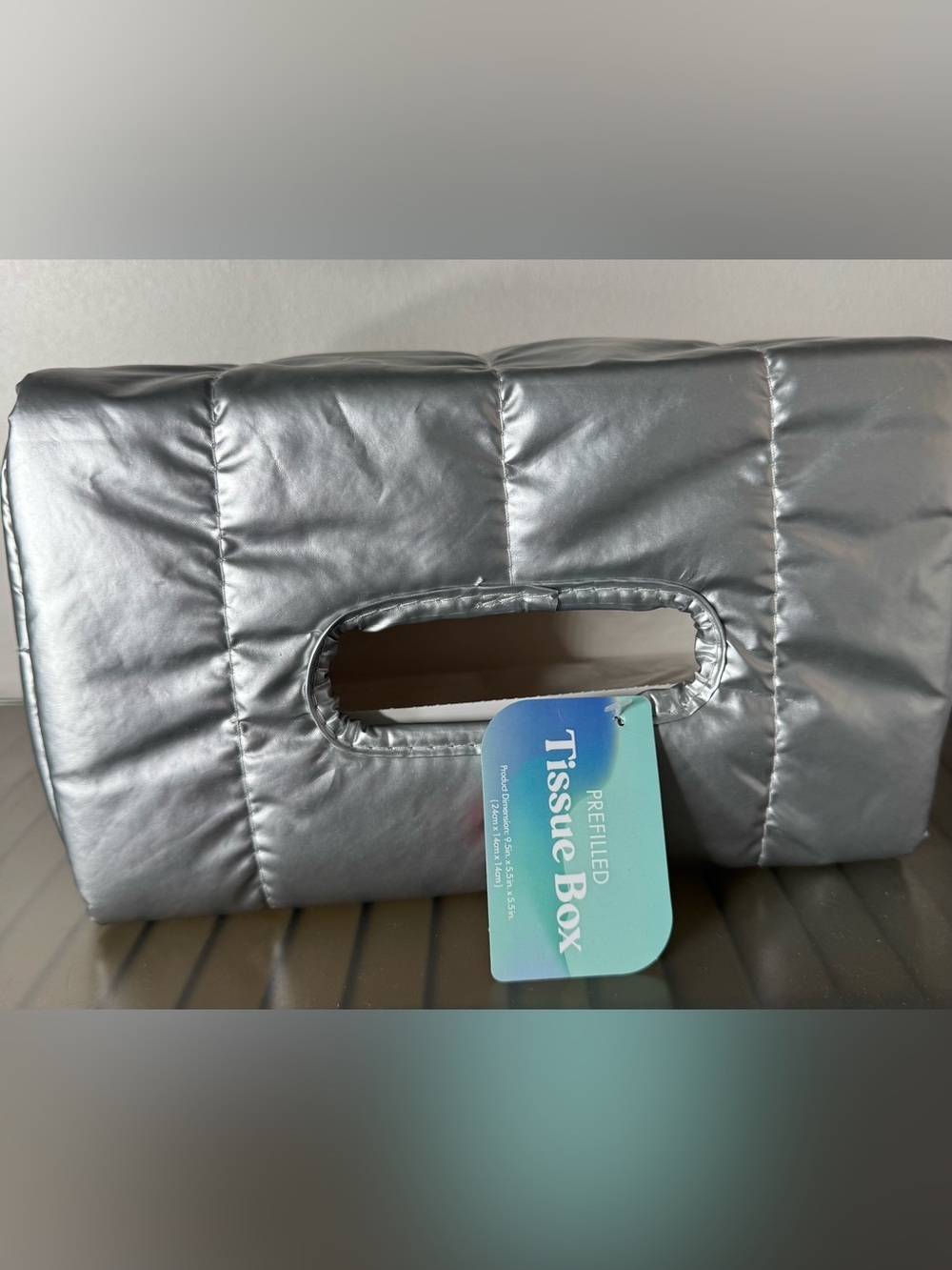 Tissue Box Cover Silver Quilted Design Y2K